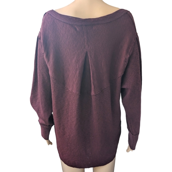 Unavailable. NWOT FREE PEOPLE OG Volume Sleeves Thermal Pullover in Cherry Cola - Picture 8 of 12